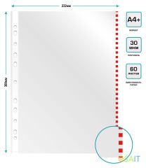 Папка-вкладыш Бюрократ Премиум -013BKAN2RED глянцевые A4+ 30мкм красный край (упак.:50шт)