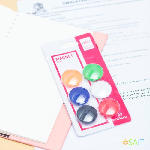 Магнит Deli E7825 для досок ассорти d30мм круглый (упак.:6шт)