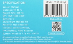 Мышь A4Tech Fstyler FG30 серый оптическая 2000dpi беспров. USB 6but (FG30 GREY)