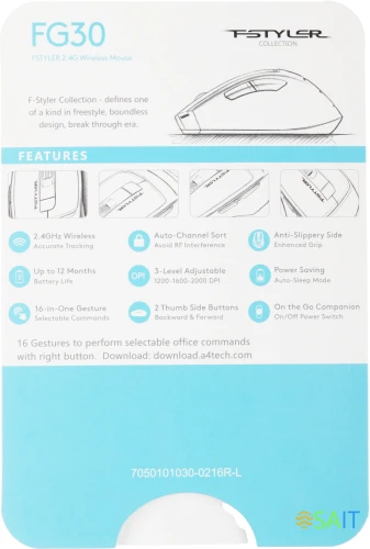 Мышь A4Tech Fstyler FG30 серый оптическая 2000dpi беспров. USB 6but (FG30 GREY)