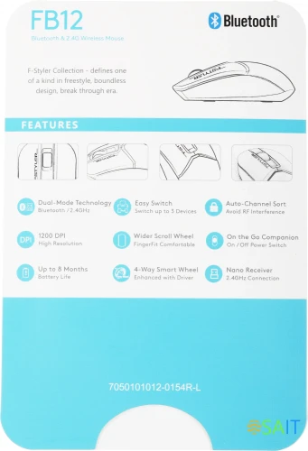 Мышь A4Tech Fstyler FB12 черный оптическая 1200dpi беспров. BT/Radio USB 3but (FB12 BLACK)