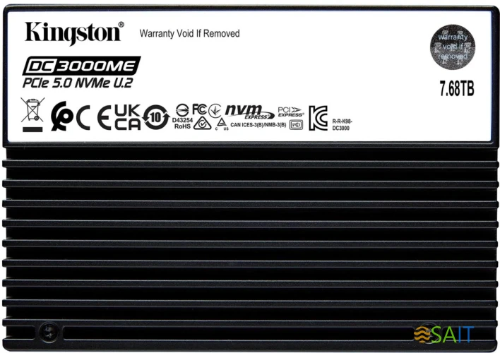 Накопитель SSD Kingston PCIe 5.0 x4 7.68TB SEDC3000ME/7T6 1825 DWPD