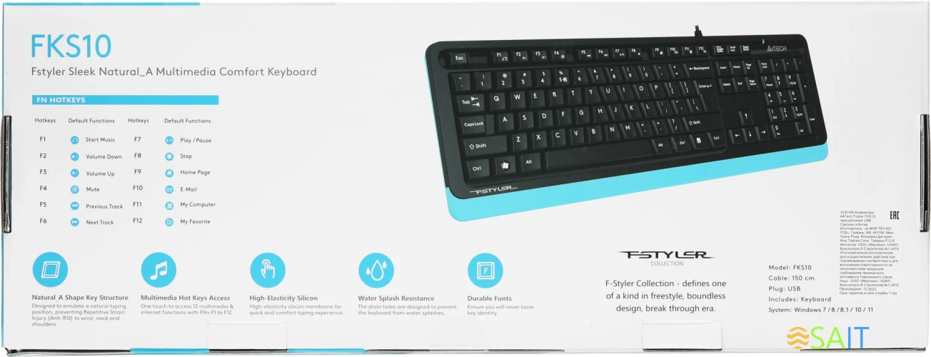 Клавиатура A4Tech Fstyler FKS10 черный/синий USB (FKS10 BLUE)