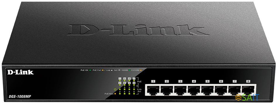 Коммутатор D-Link DGS-1008MP/B1A 8x1Гбит/с 8PoE+ 125W неуправляемый