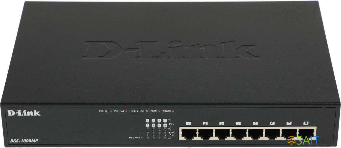 Коммутатор D-Link DGS-1008MP/B1A 8x1Гбит/с 8PoE+ 125W неуправляемый