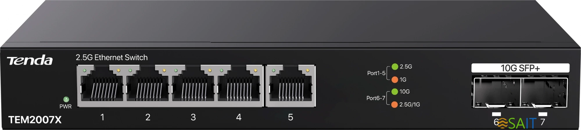 Коммутатор Tenda TEM2007X (L2) 5x2.5Гбит/с 2SFP+ неуправляемый