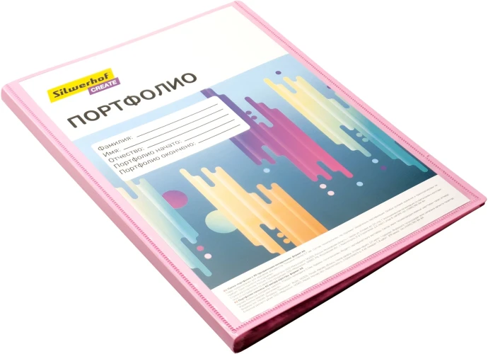 Папка-портфолио с 40 прозр.вклад. Silwerhof Create SCR-P40PIN A4 пластик 0.7мм карм.на лиц.стор. розовый