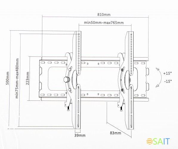 Кронштейн для телевизора Ultramounts UM843T черный 37"-75" макс.75кг настенный наклон