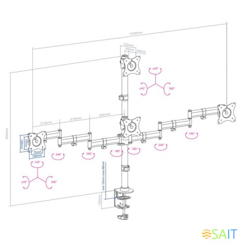 Кронштейн для мониторов Arm Media LCD-T16 черный 15"-32" макс.40кг настольный поворот и наклон верт.перемещ.
