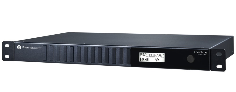 ИБП Systeme Electric Smart-Save SMT 750 ВА, монтаж в стойку 1U, 230 В, 4 розетки IEC C13, SmartSlot, AVR, LCD, USB HID Systeme Electric Smart-Save SMT 750VA SMTSE750RMI1U