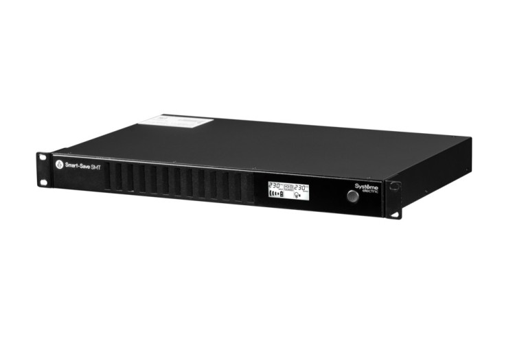 ИБП Systeme Electric Smart-Save SMT 750 ВА, монтаж в стойку 1U, 230 В, 4 розетки IEC C13, SmartSlot, AVR, LCD, USB HID Systeme Electric Smart-Save SMT 750VA SMTSE750RMI1U