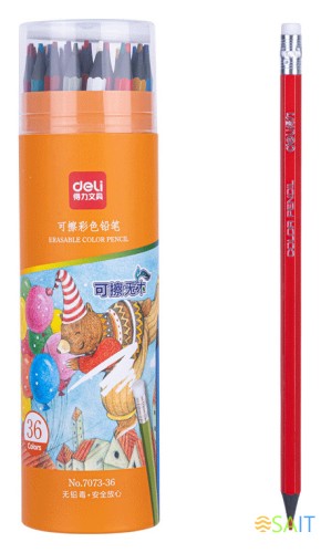 Карандаш цв. Deli 7073-36 пластик ассорти туба пл. (36шт) ластик