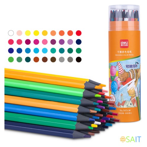 Карандаш цв. Deli 7073-36 пластик ассорти туба пл. (36шт) ластик