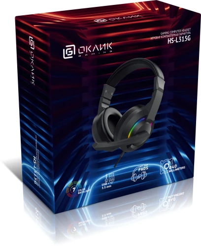 Наушники с микрофоном Оклик HS-L315G черный 1.8м накладные USB оголовье (2007552)