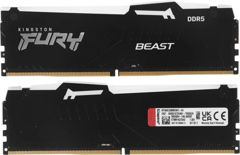 Память DDR5 2x32GB 6000MHz Kingston KF560C36BBEAK2-64 Fury Beast Black RGB RTL Gaming PC5-48000 CL36 DIMM 288-pin 1.35В kit single rank с радиатором Ret
