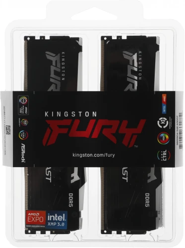 Память DDR5 2x32GB 6000MHz Kingston KF560C36BBEAK2-64 Fury Beast Black RGB RTL Gaming PC5-48000 CL36 DIMM 288-pin 1.35В kit single rank с радиатором Ret