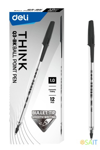 Ручка шариков. Deli Think EQ3-BK прозрачный черн. черн. линия 1мм