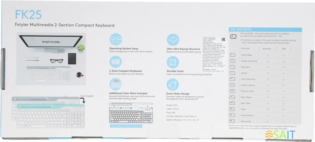 Клавиатура A4Tech Fstyler FK25 белый/серый USB slim