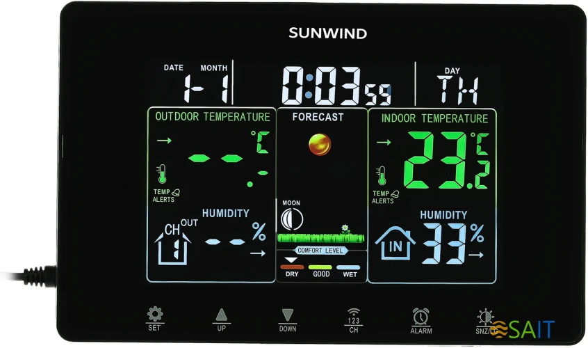 Погодная станция SunWind SW-WSH160-COLOR черный