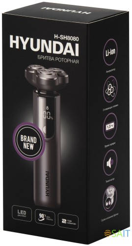 Бритва роторная Hyundai H-SH8080 реж.эл.:3 питан.:аккум. серебристый