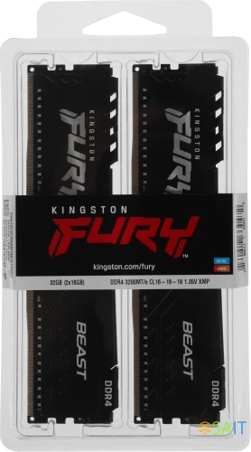 Память DDR4 2x16GB 3200MHz Kingston KF432C16BB1K2/32-SP Fury Beast RTL Gaming PC4-25600 CL16 DIMM 288-pin 1.35В dual rank с радиатором Ret