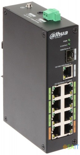 Коммутатор Dahua DH-LR2110-8ET-120 (L2) 1x100Мбит/с 8x1Гбит/с 1SFP 6PoE+ 2PoE++ 120W неуправляемый