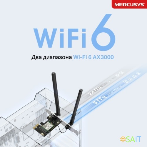 Сетевой адаптер Wi-Fi + Bluetooth Mercusys MA80XE AX3000 PCI Express (ант.внеш.несъем.) 2ант.