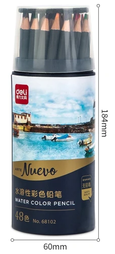 Карандаши цв. Deli 68102 Nuevo липа т.сер. корпус 48цв. мет.туб.