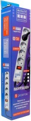 Фильтр-удлинитель Power Cube B 5.0 м 5 розеток (серый) 10А/2,2кВт Power Cube B (5 м, 5 розеток)