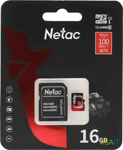 Флеш карта microSDHC 16GB Netac NT02P500PRO-016G-R P500 Extreme Pro V10 A1 + adapter