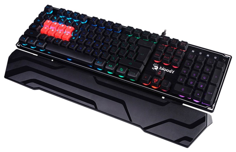 Клавиатура A4Tech B3370R черный USB Multimedia for gamer LED (подставка для запястий) кабель 1.8м