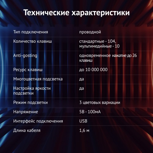 Клавиатура Оклик 700G Dynasty черный USB Multimedia for gamer LED