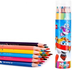 Карандаши цв. Deli EC00827 Super Wings шестигран. тополь 24цв. туба пл.