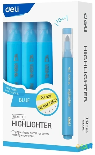 Текстовыделитель Deli EU12S-BL скошенный пиш. наконечник 1-5мм голубой коробка картонная