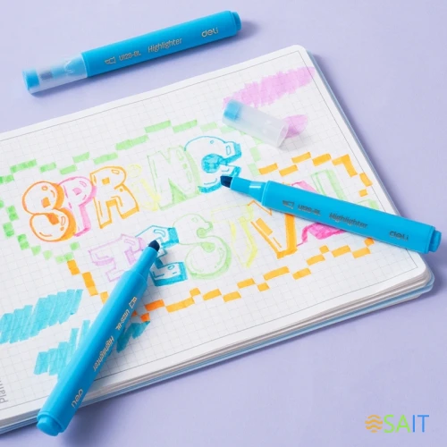 Текстовыделитель Deli EU12S-BL скошенный пиш. наконечник 1-5мм голубой коробка картонная