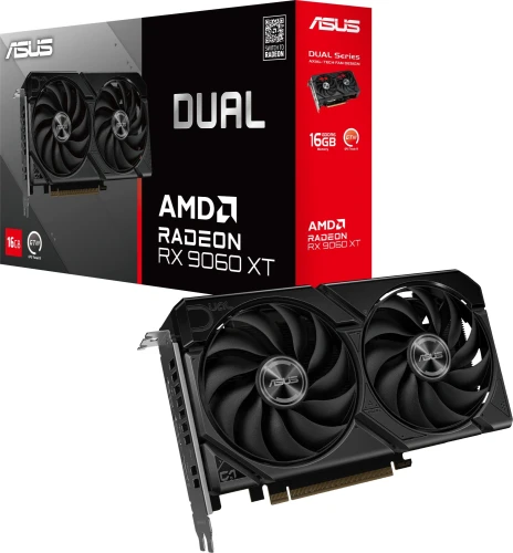 Видеокарта Asus PCI-E 5.0 DUAL-RX9060XT-16G AMD Radeon RX 9060XT 16Gb 128bit GDDR6 2620/20000 HDMIx1 DPx2 HDCP Ret