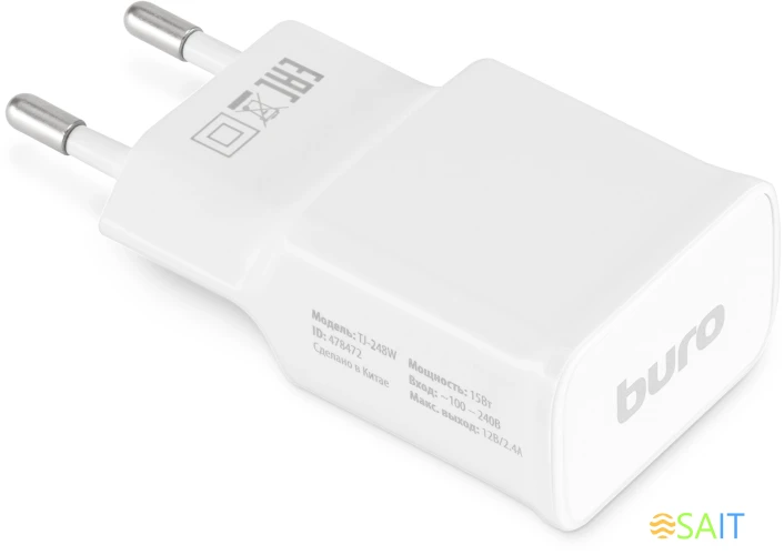 Сетевое зар./устр. Buro TJ-248W 15W 2.4A (QC) USB-A универсальное белый