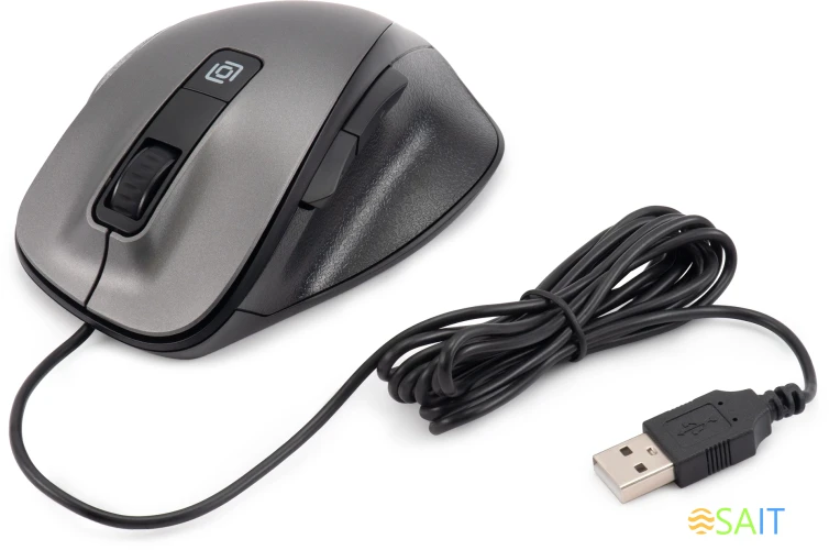 Мышь Оклик 504M черный/серый оптическая (3600dpi) silent USB (6but)