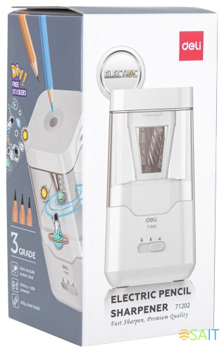Точилка для карандашей электрическая Deli E71202 1 отверстие пластик белый (батарея)