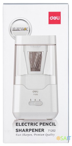 Точилка для карандашей электрическая Deli E71202 1 отверстие пластик белый (батарея)