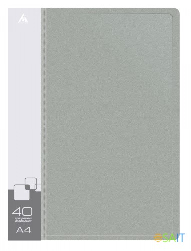 Папка с 40 прозр.вклад. Бюрократ -BPV40GREY A4 пластик 0.65мм торц.карм с бум. встав серый