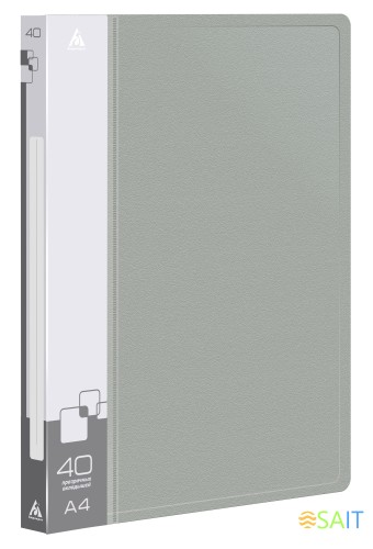 Папка с 40 прозр.вклад. Бюрократ -BPV40GREY A4 пластик 0.65мм торц.карм с бум. встав серый