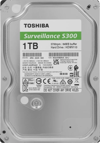 Жесткий диск Toshiba SATA-III 1Tb HDWV110UZSVA Surveillance S300 (5700rpm) 64Mb 3.5"