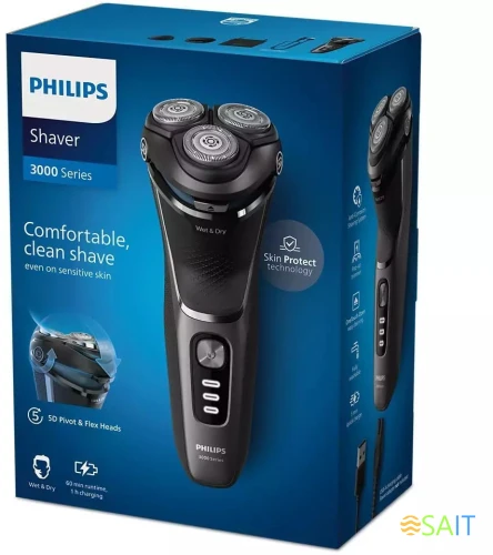 Бритва роторная Philips S3343/13 реж.эл.:3 питан.:аккум. черный