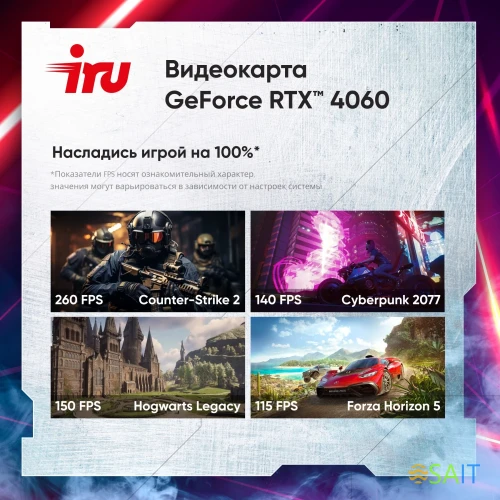 ПК IRU Game 510H6SEA MT i5 13400F (2.5) 16Gb SSD512Gb RTX4060 8Gb FreeDOS GbitEth 500W черный (RUS) (2074692)