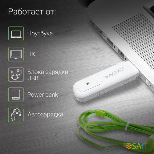 Модем 3G/4G Digma Dongle Wi-Fi DW1960 USB Wi-Fi Firewall +Router внешний белый