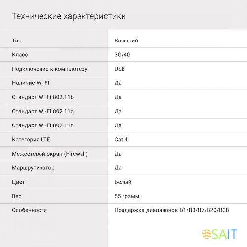Модем 3G/4G Digma Dongle Wi-Fi DW1960 USB Wi-Fi Firewall +Router внешний белый
