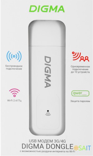 Модем 3G/4G Digma Dongle Wi-Fi DW1960 USB Wi-Fi Firewall +Router внешний белый