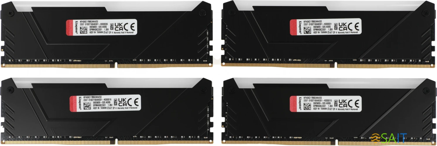 Память DDR4 4x8GB 3600MHz Kingston KF436C17BB2AK4/32 Fury Beast RGB RTL Gaming PC4-28800 CL17 DIMM 288-pin 1.35В kit single rank с радиатором Ret