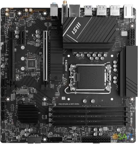 Материнская плата MSI PRO B760M-A WIFI DDR4 Soc-1700 Intel B760 4xDDR4 mATX AC`97 8ch(7.1) 2.5Gg+HDMI+DP